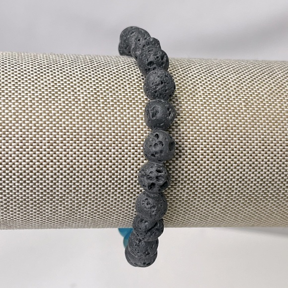 Bracelet Stretchy Boho Beaded Teal Blue & Black Beads-OS - Picture 2 of 2